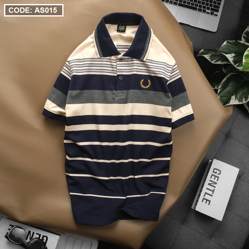 Áo polo nam sọc cotton thêu logo hoàng gia (AS015) – xám chuột, xanh da, xanh chuối