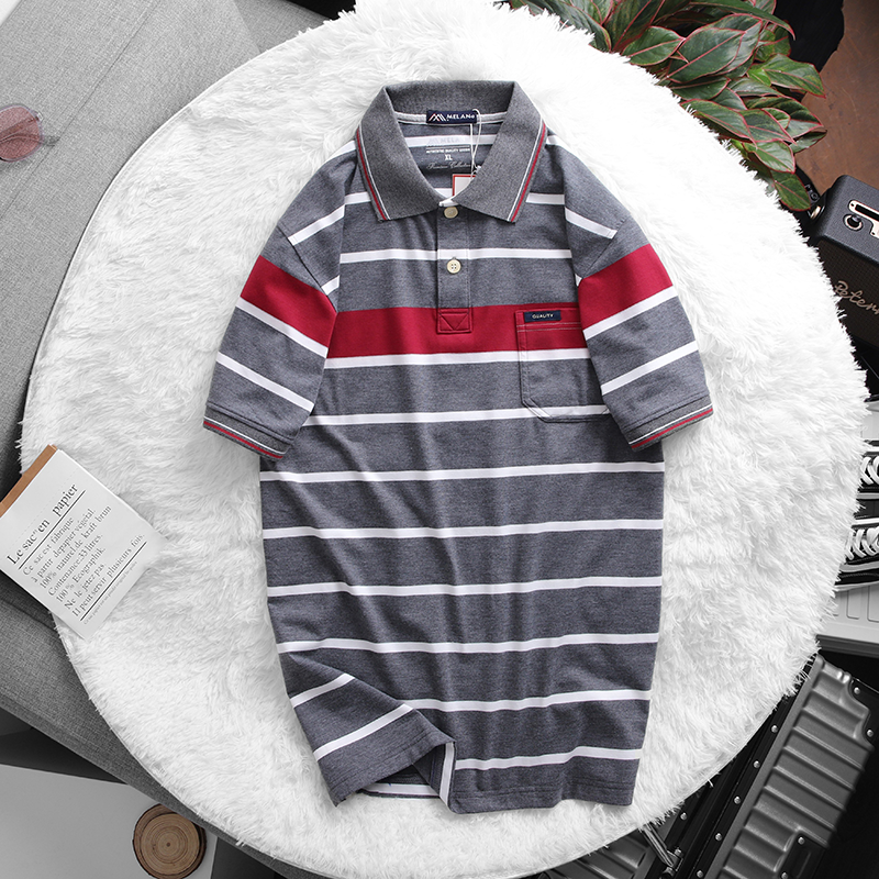 Áo Thun Sọc Nam Melan Cổ Bẻ Có Túi Thun Cotton