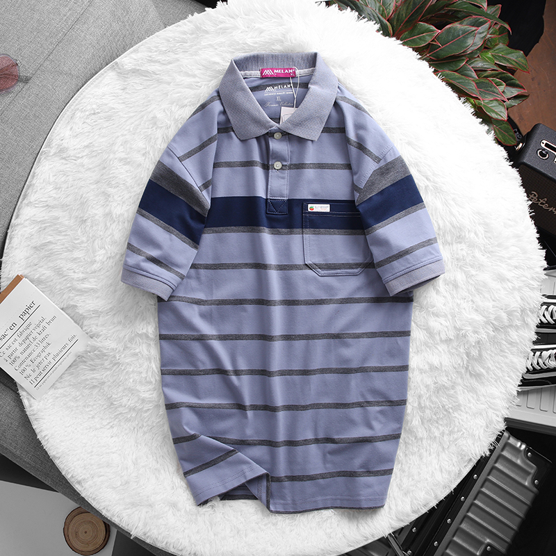 Áo Thun Sọc Nam Melan Cổ Bẻ Có Túi Thun Cotton