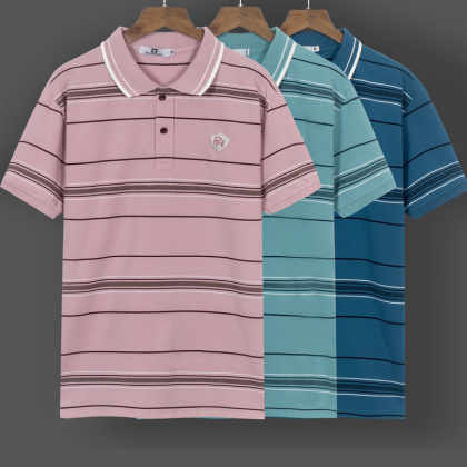Áo polo nam sọc thêu logo PH thun cotton