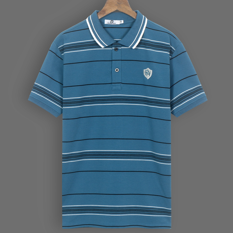 Áo polo nam sọc thêu logo PH thun cotton