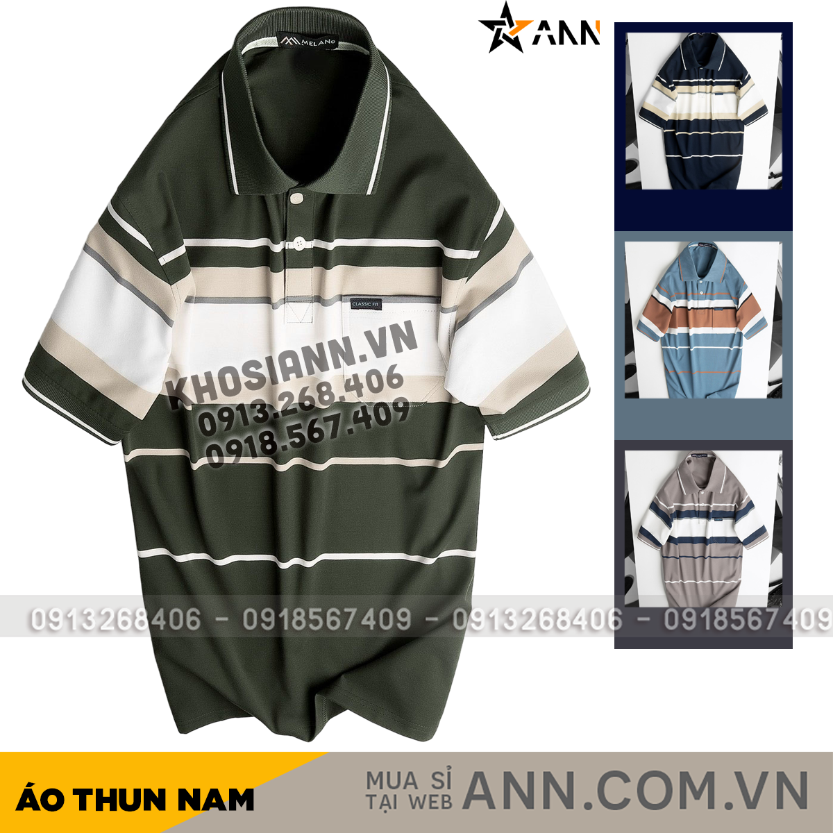 Phối màu sọc ngang nhã nhặn trên mẫu áo cổ bẻ