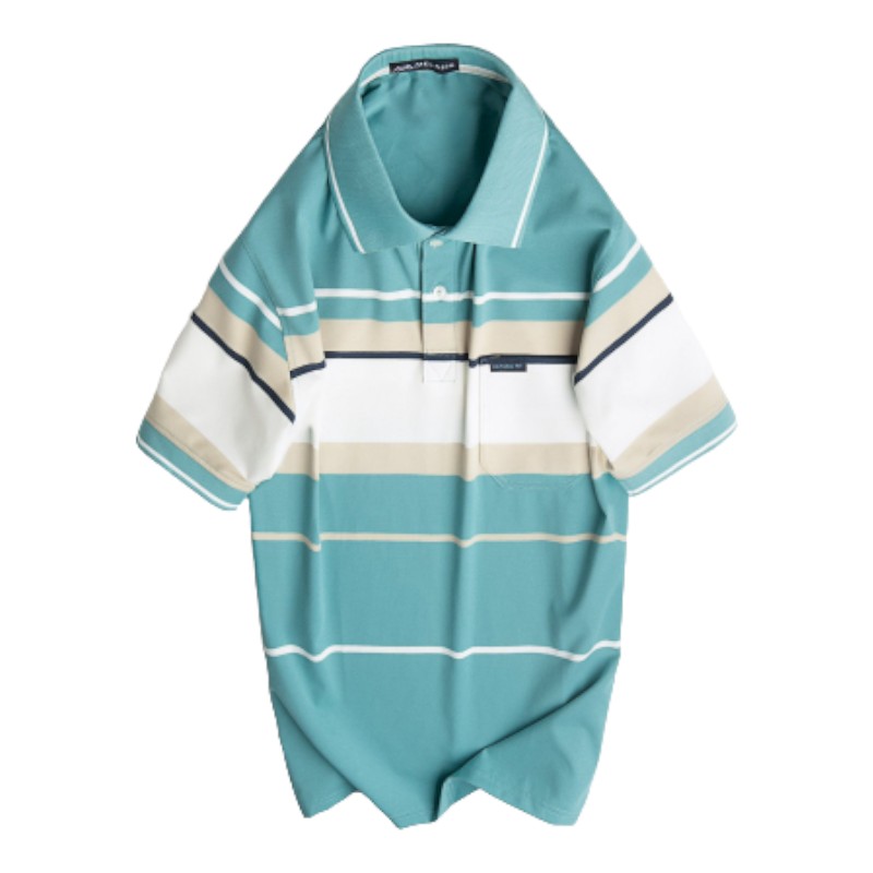 Hình ảnh Áo Thun Sọc Nam Trung Niên Cổ Bẻ Có Túi Thun Cotton Cao Cấp (Có size 3x) trong bộ sưu tập áo thun nam có cổ
