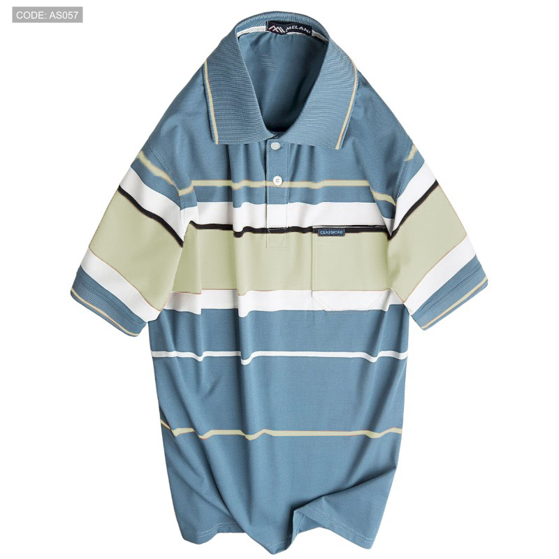 Áo thun sọc nam trung niên cổ bẻ có túi cotton size 3X