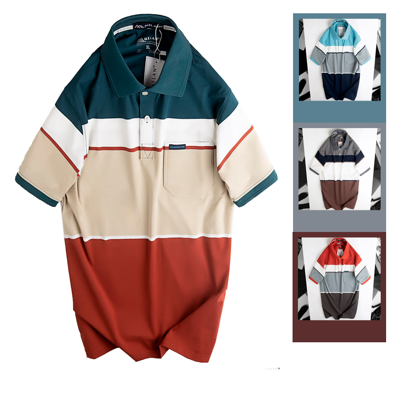 Áo Polo Nam Sọc Phối Màu Cổ Bẻ Có Túi Thun Cotton Size 3X