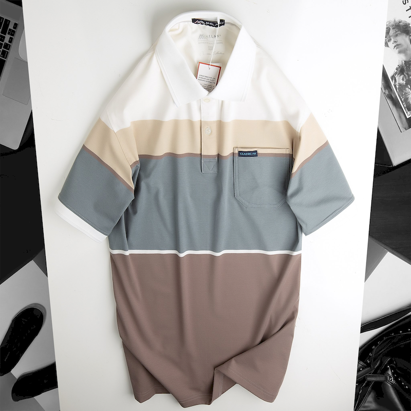 Áo Polo Nam Sọc Phối Màu Cổ Bẻ Có Túi Thun Cotton Size 3X