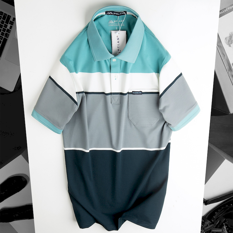 Áo Polo Nam Sọc Phối Màu Cổ Bẻ Có Túi Thun Cotton Size 3X