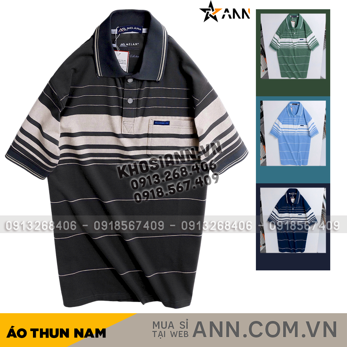 Áo thun nam có cổ sọc nhuyễn phối túi chất thun cotton size 3x