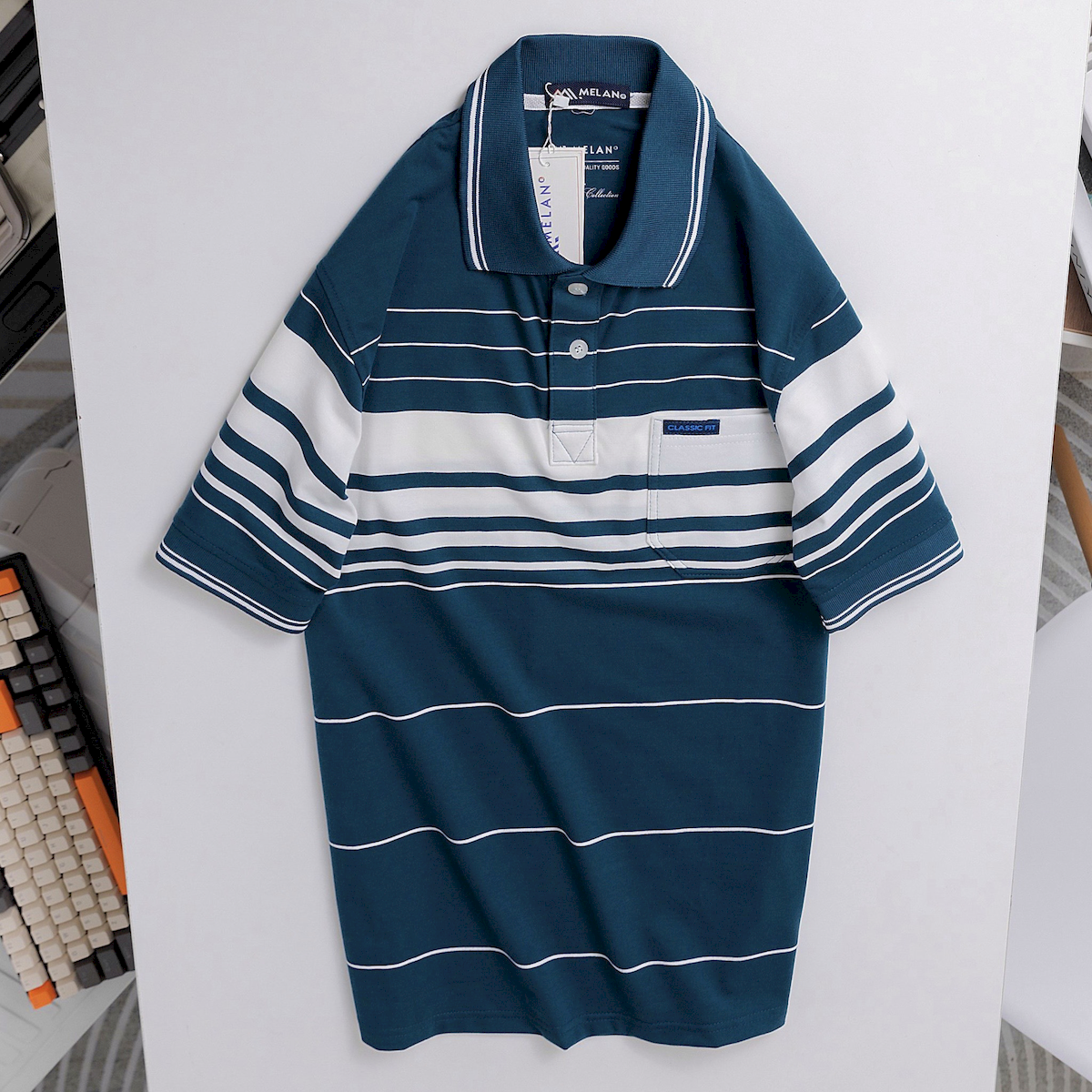 Áo thun nam có cổ sọc nhuyễn phối túi chất thun cotton size 3x