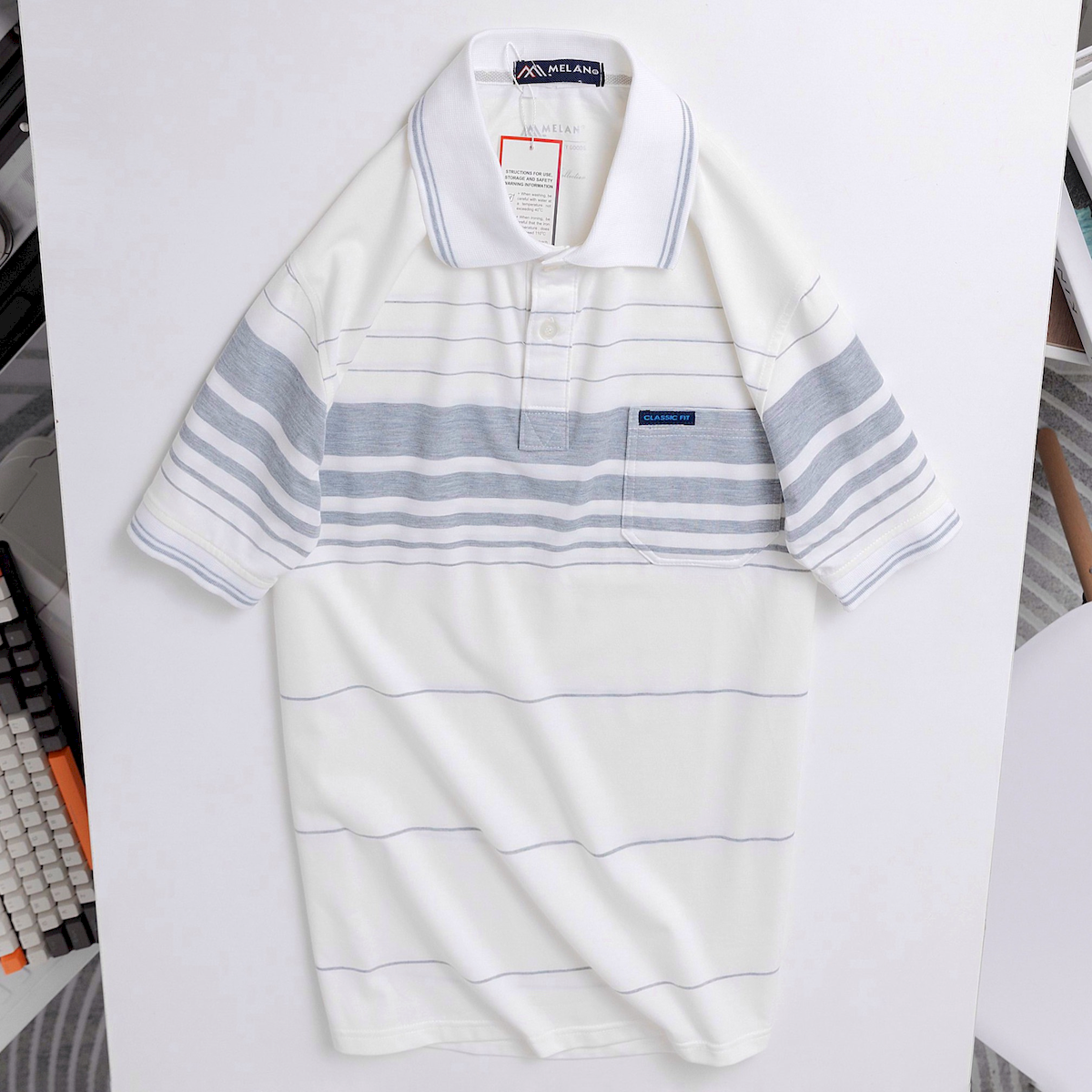 Áo thun nam có cổ sọc nhuyễn phối túi chất thun cotton size 3x