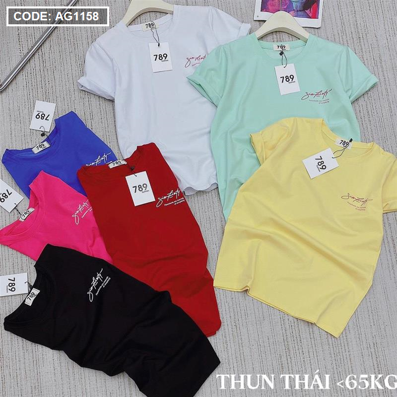 Áo thun nữ thun thái cổ tròn in chữ form rộng freesize 45-63kg