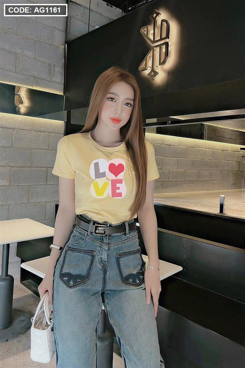Áo thun thái nữ cổ tròn in chữ LOVE freesize 40-55kg