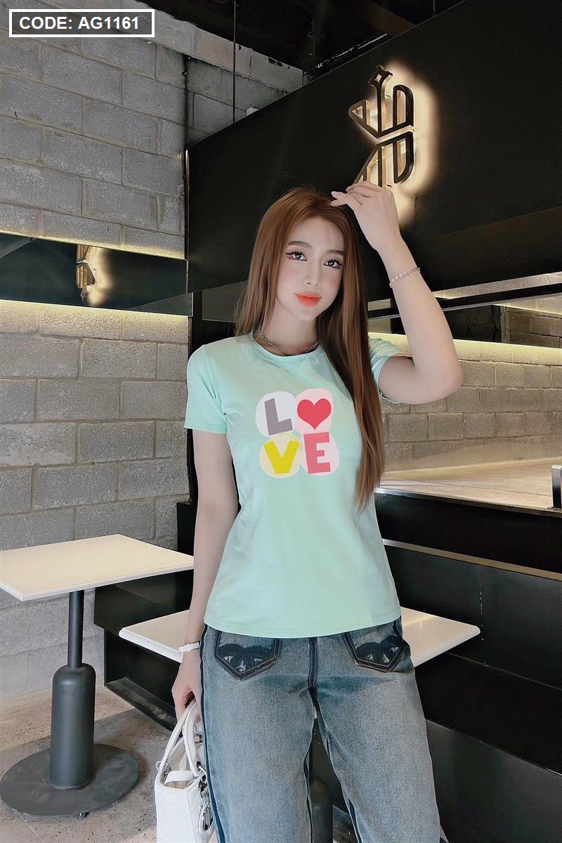 Áo thun thái nữ cổ tròn in chữ LOVE freesize 40-55kg