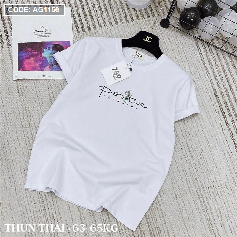 Áo thun thái nữ cổ tròn in chữ Positive Thinking form suông vừa freesize