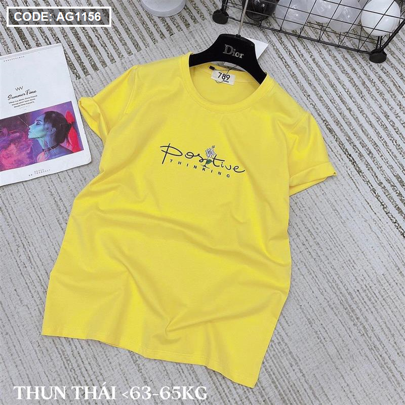 Áo thun thái nữ cổ tròn in chữ Positive Thinking form suông vừa freesize