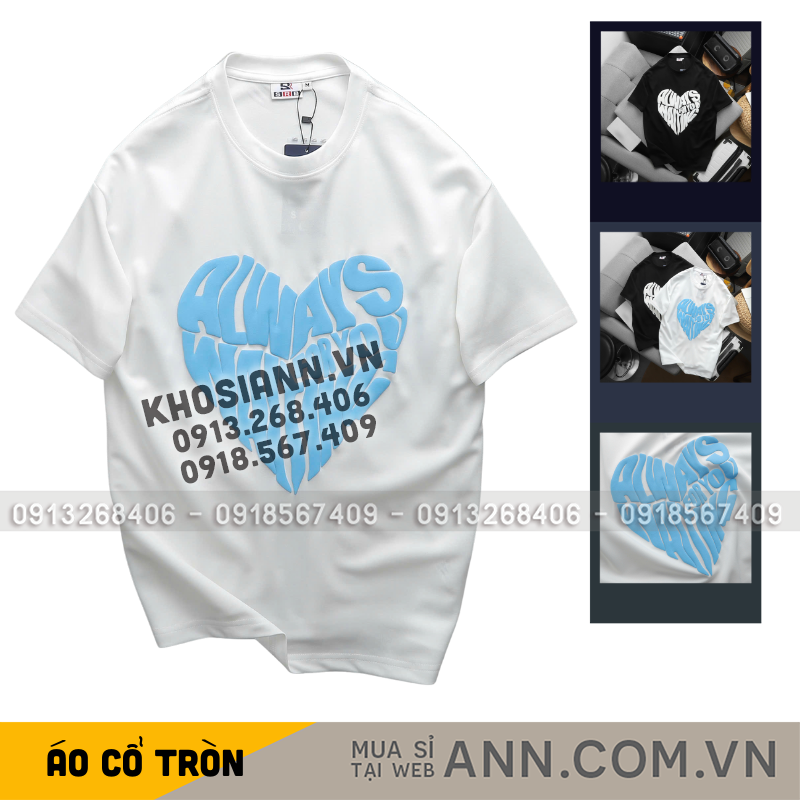 Áo Thun Unisex Cổ Tròn In Chữ Hình Trái Tim Size 40-80kg