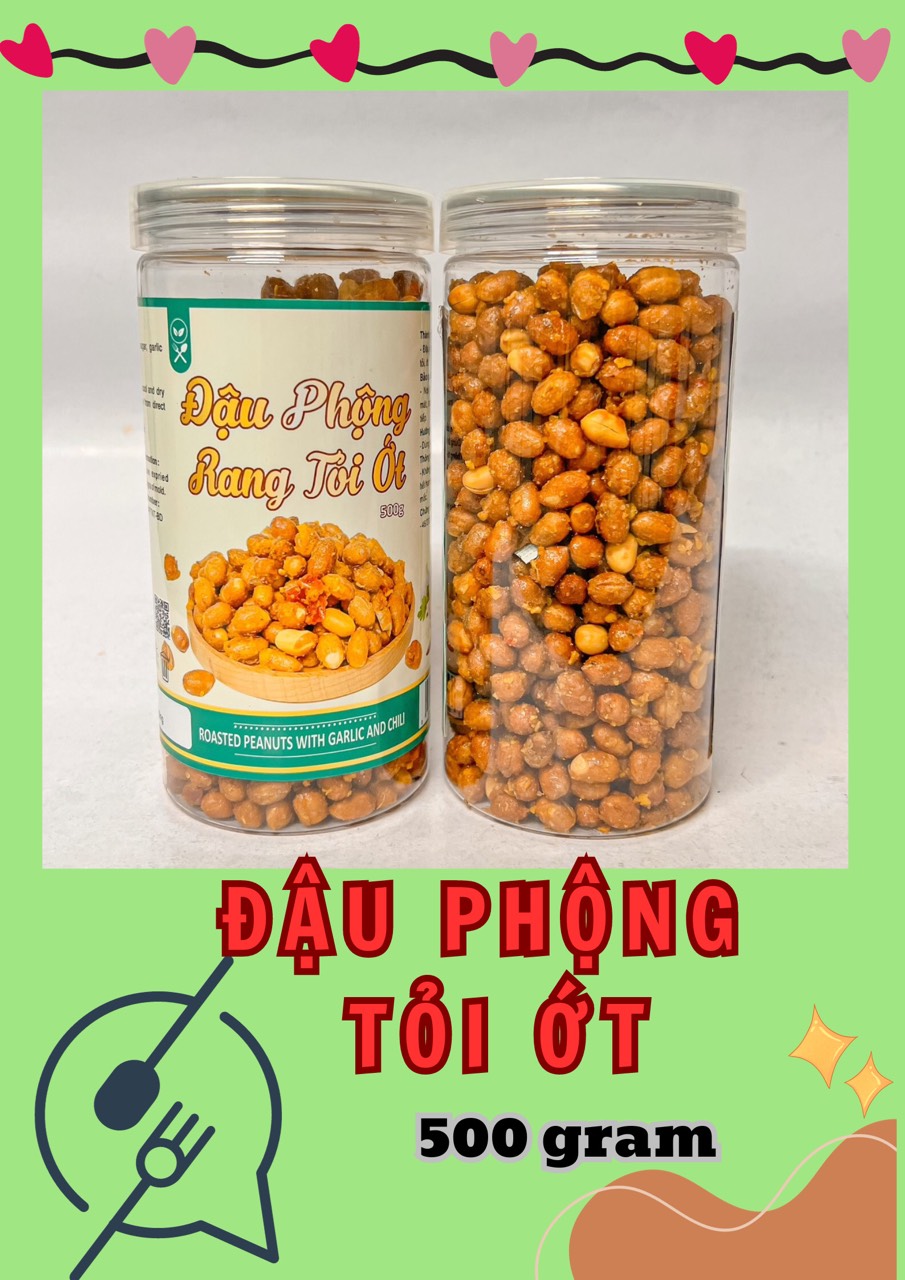 Hũ đậu phộng rang tỏi ớt với lớp gia vị bám đều trên hạt
