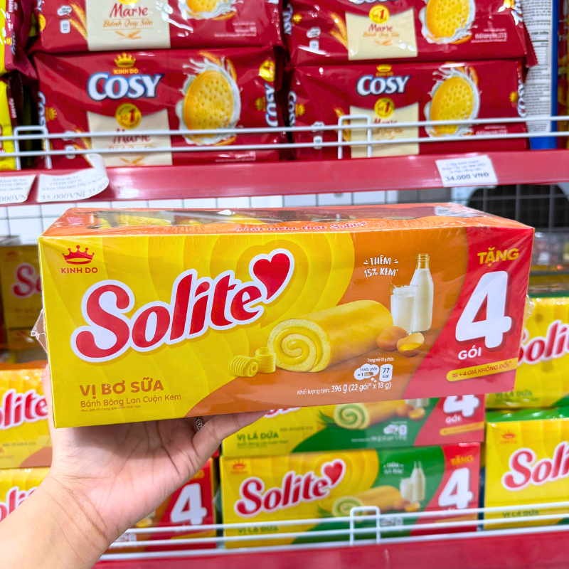 Hình ảnh Bánh Bông Lan Cuộn Solite Vị Bơ Sữa Hộp Giấy Lớn 396g trong bộ sưu tập Solite