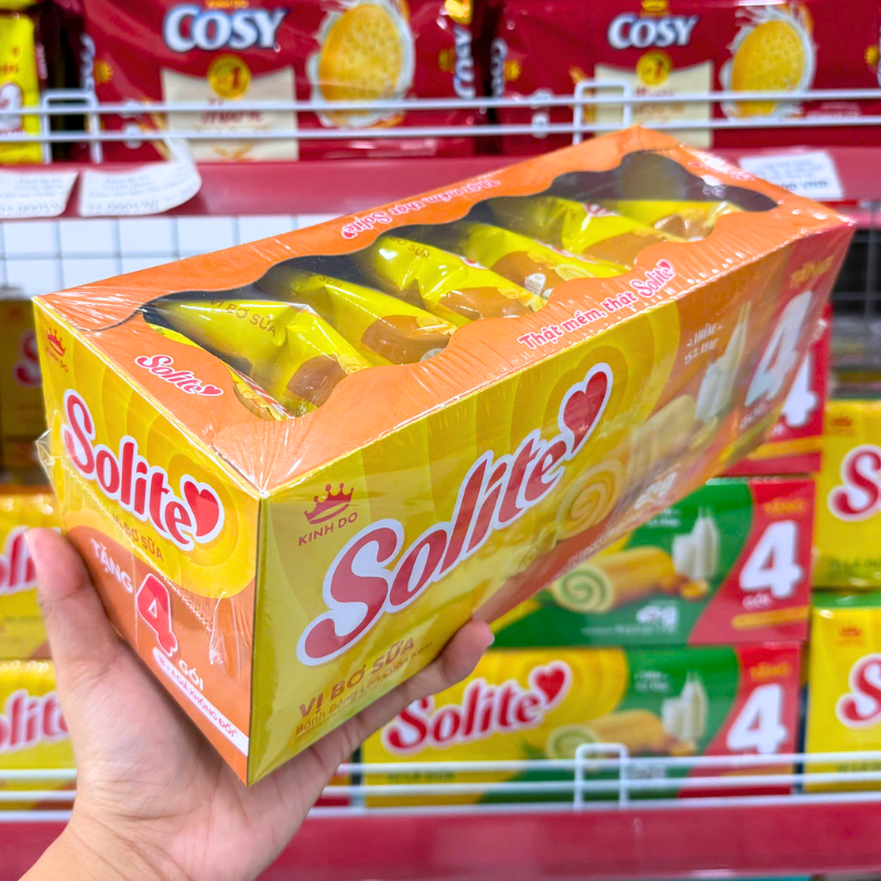 Bánh Bông Lan Cuộn Kem Solite Vị Bơ Sữa Hộp Giấy Lớn 396g