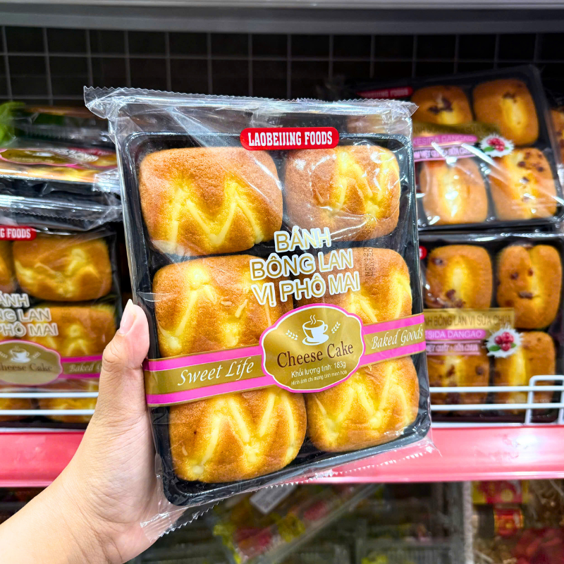 Mặt trước bao bì với hình thức bánh trong khay 6 cái