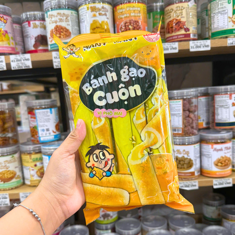 Mặt trước bao bì bánh gạo cuộn vị phô mai