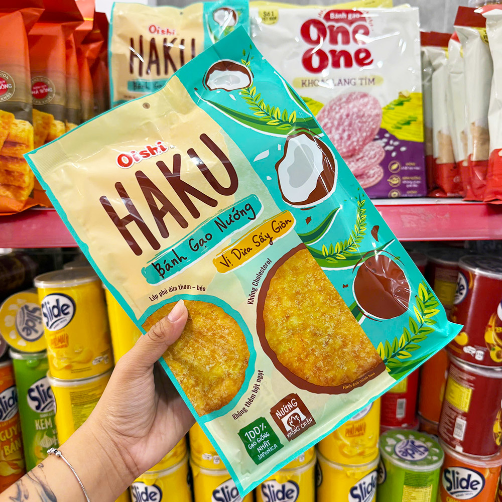Mặt trước bao bì với thiết kế vị dừa sấy giòn