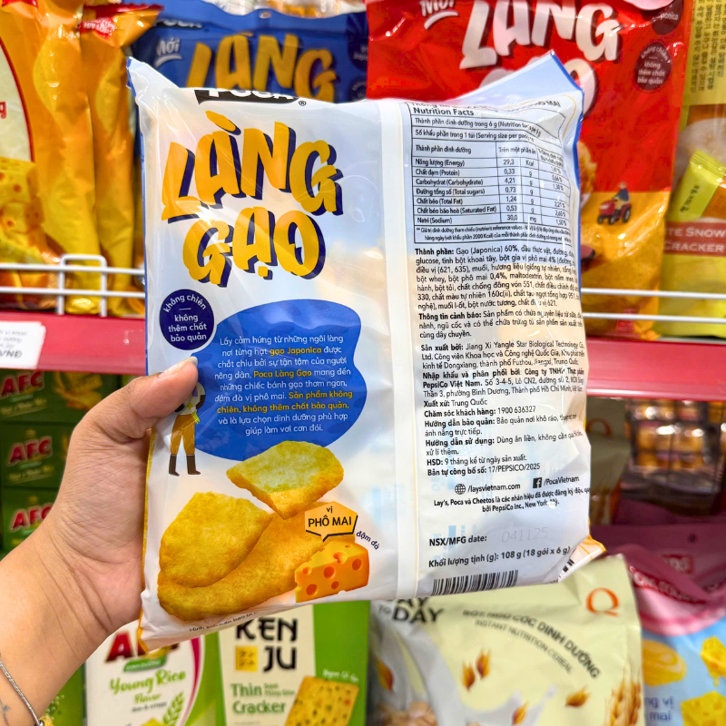 Mặt sau bao bì với thông tin sản phẩm