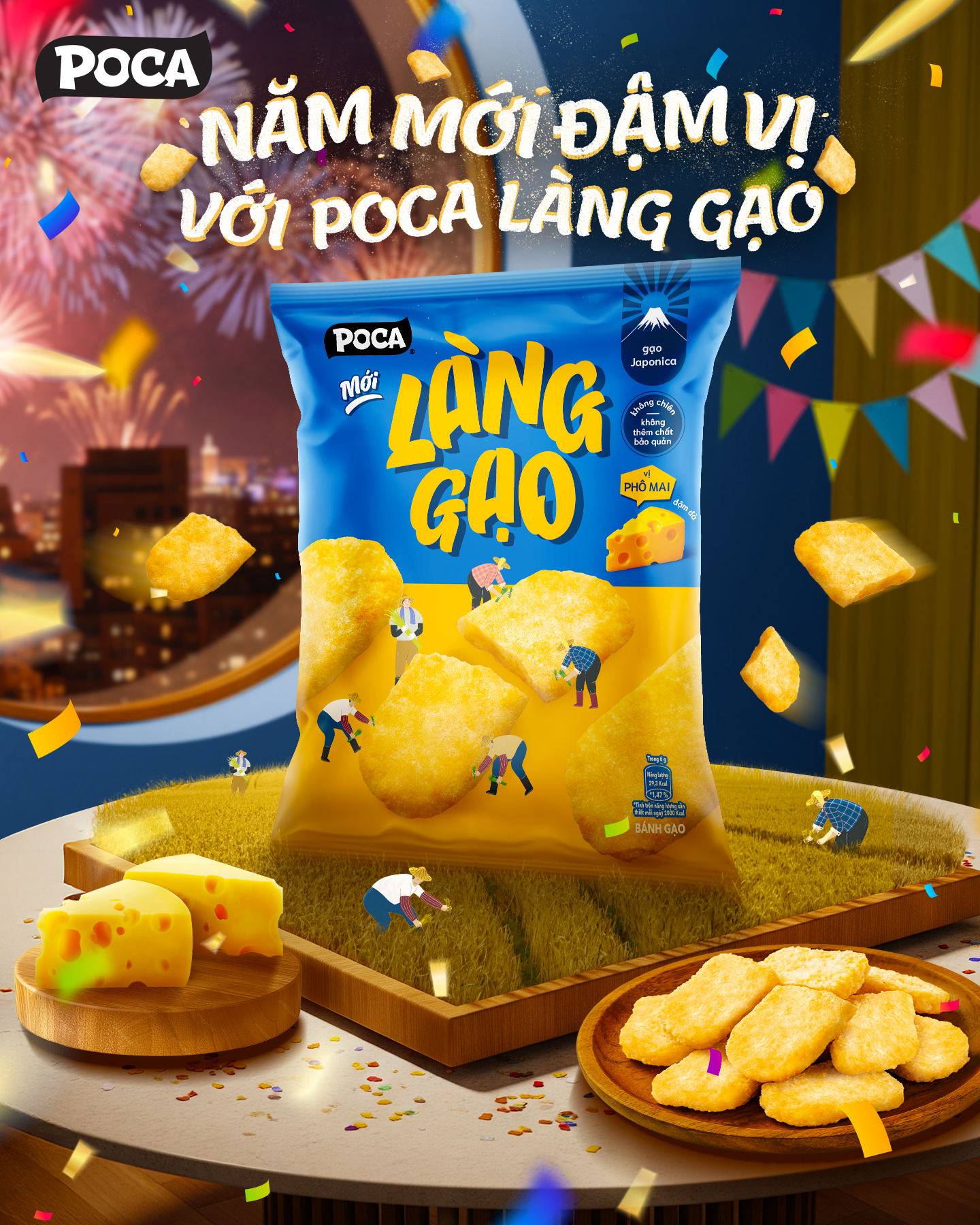 Hình minh họa sản phẩm và bánh gạo vị phô mai