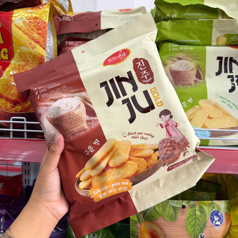 Bánh Gạo Jinju Richy Gold Vị Bò Nướng Tiêu 134.4g