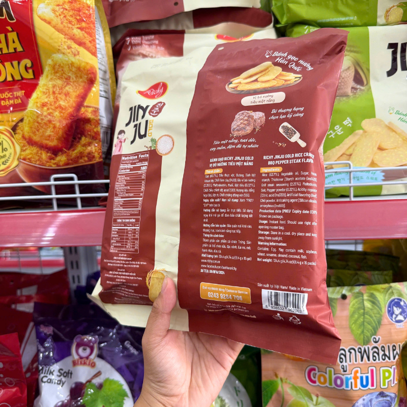 Mặt sau bao bì với thông tin sử dụng và bảo quản