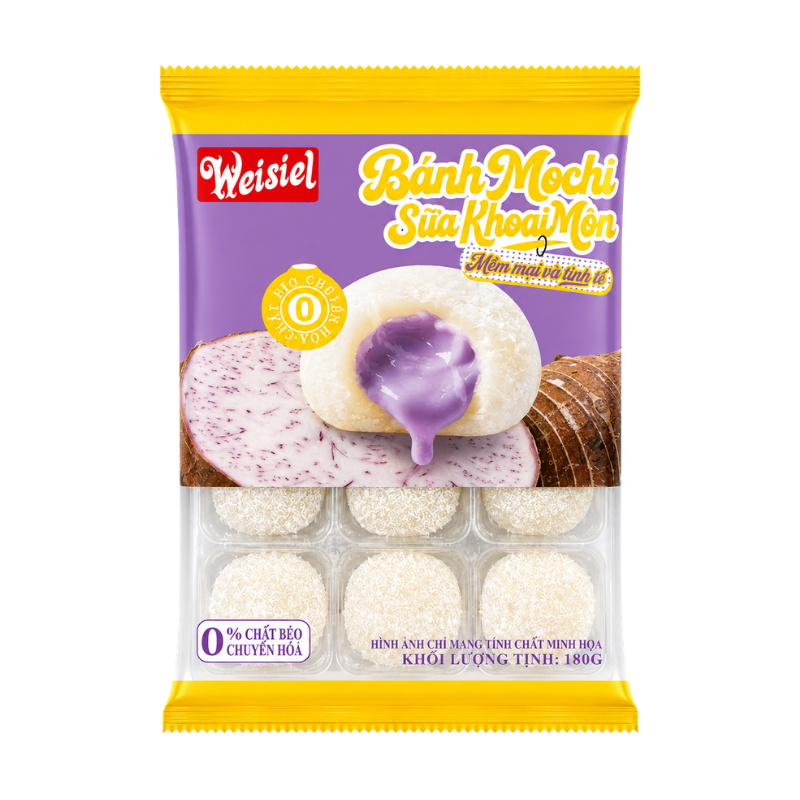 Khám phá Bánh Mochi Phủ Dừa Weisiel Vị Sữa Khoai Môn 180g thuộc nhóm Bánh tươi, sandwich, bông lan