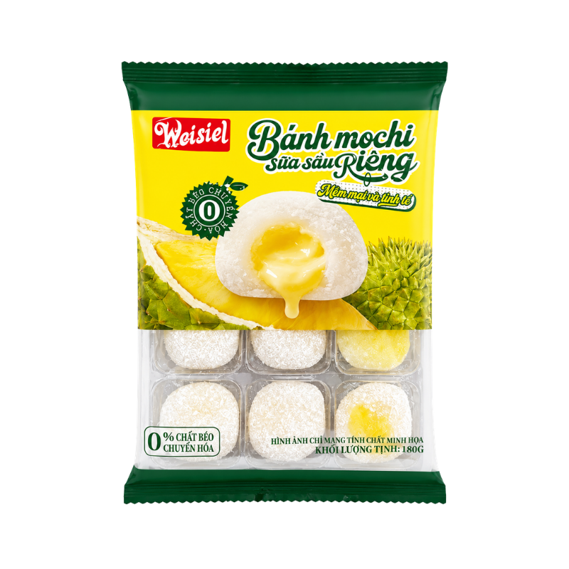 Bánh Mochi Phủ Dừa Weisiel Vị Sữa Sầu Riêng 180g phù hợp để tham khảo khi chọn Bánh tươi, sandwich, bông lan