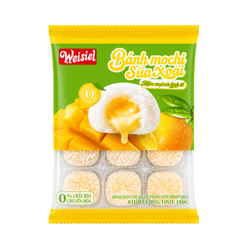 Bánh Mochi Phủ Dừa Weisiel Vị Sữa Xoài 180g – một lựa chọn đáng tham khảo trong Bánh tươi, sandwich, bông lan