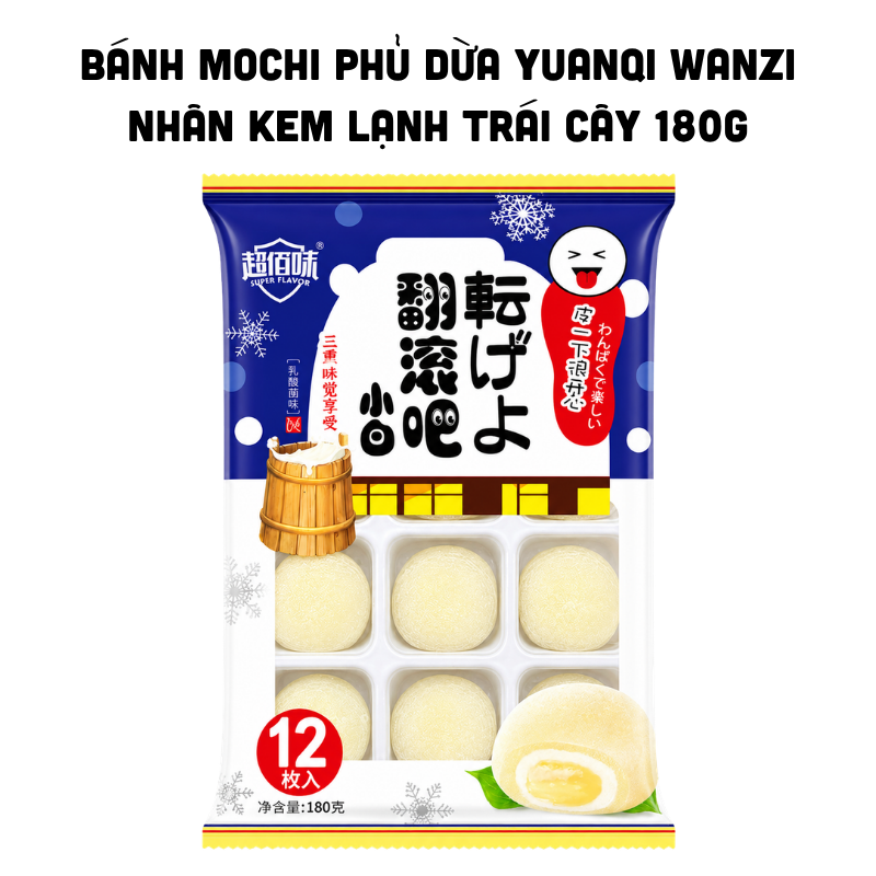 Bánh Mochi Phủ Dừa Yuanqi Wanzi Nhân Kem Lạnh Trái Cây 180g