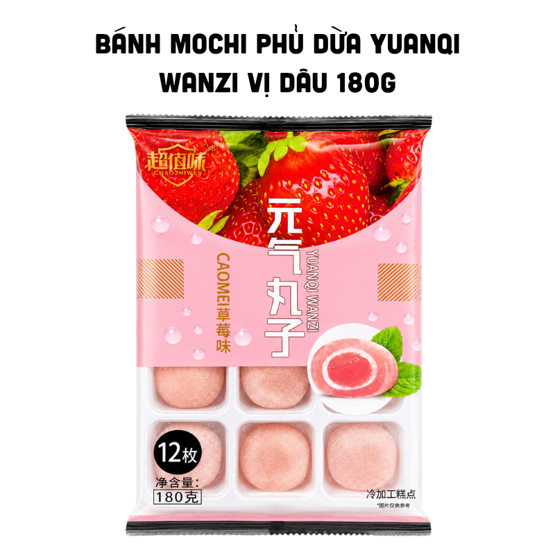 Bánh Mochi Phủ Dừa Yuanqi Wanzi Vị Dâu 180g