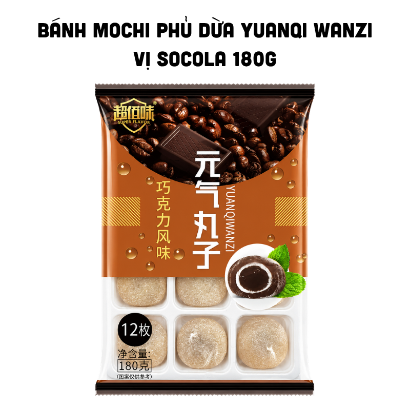 Bánh Mochi Phủ Dừa Yuanqi Wanzi Vị Socola 180g