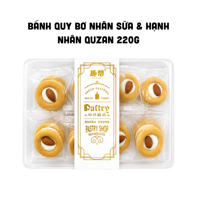 Bánh Quy Bơ Nhân Sữa & Hạnh Nhân Quzan 220g