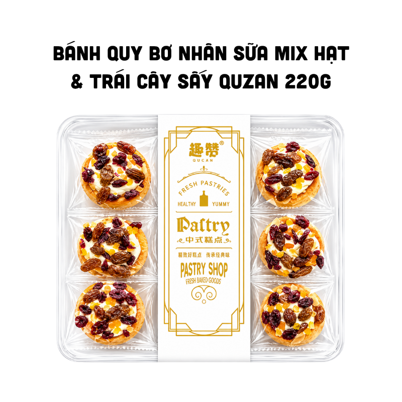 Bánh Quy Bơ Nhân Sữa Mix Hạt & Trái Cây Sấy Quzan 220g