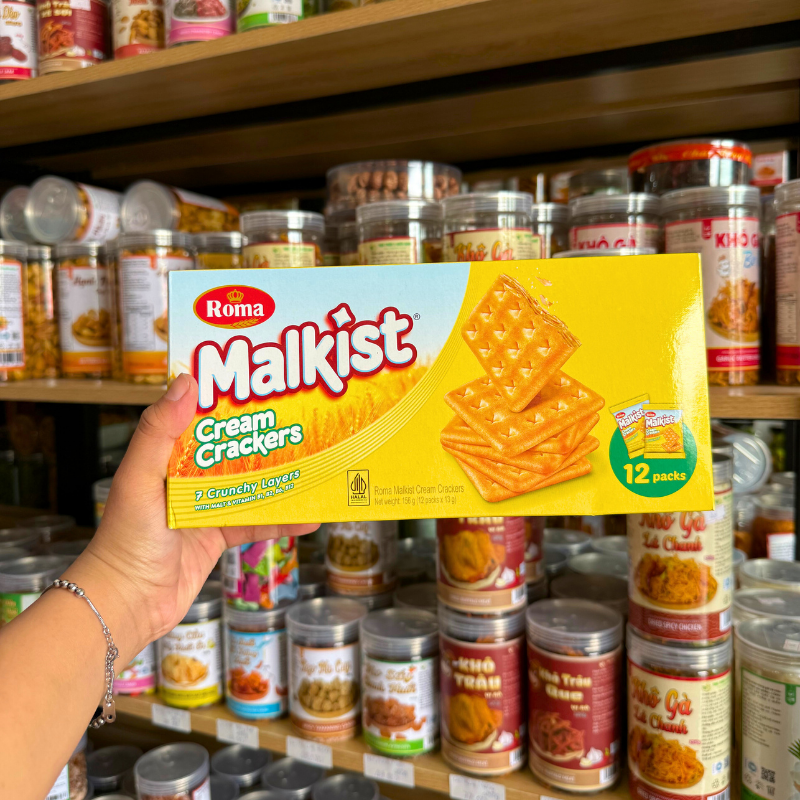 Bánh Quy Giòn Lúa Mạch Phô Mai Roma Malkist Vàng 168g - Hộp 12 Gói