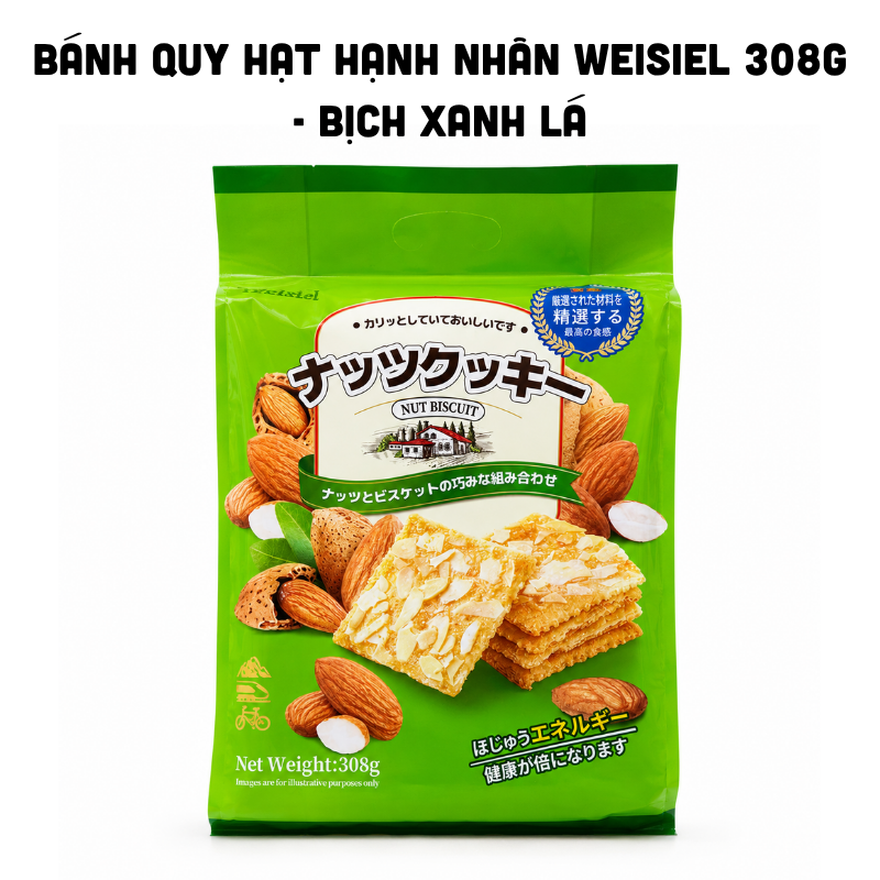 Bánh Quy Hạt Hạnh Nhân Weisiel 308g Bịch Xanh Lá