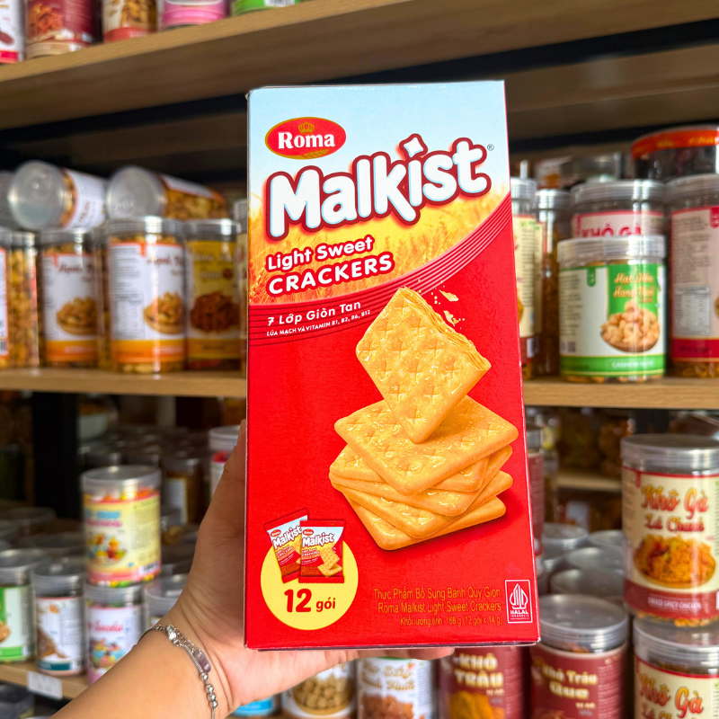Bánh quy lạt lúa mạch Roma Malkist Light Sweet Crackers 168g (Hộp 12 Gói)