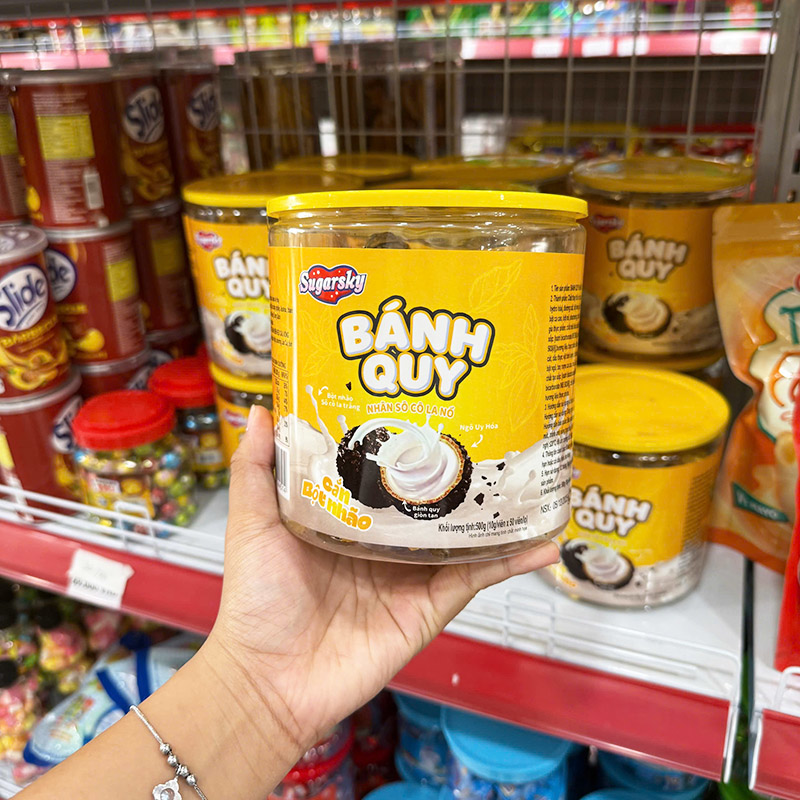 Bánh Quy Nhân Socola Nổ Cắn Bột Nhão Sugarsky 500g Hộp Vàng