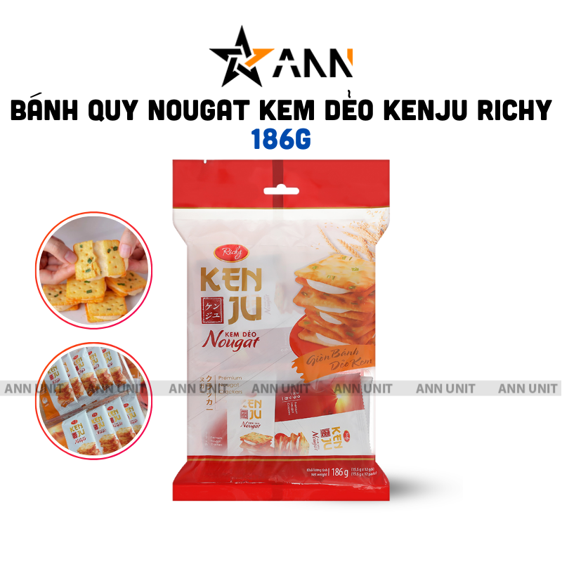 Bánh Quy Kem Dẻo Nougat Kenju Richy 186g