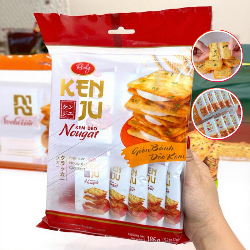 Bánh Quy Kem Dẻo Nougat Kenju Richy 186g
