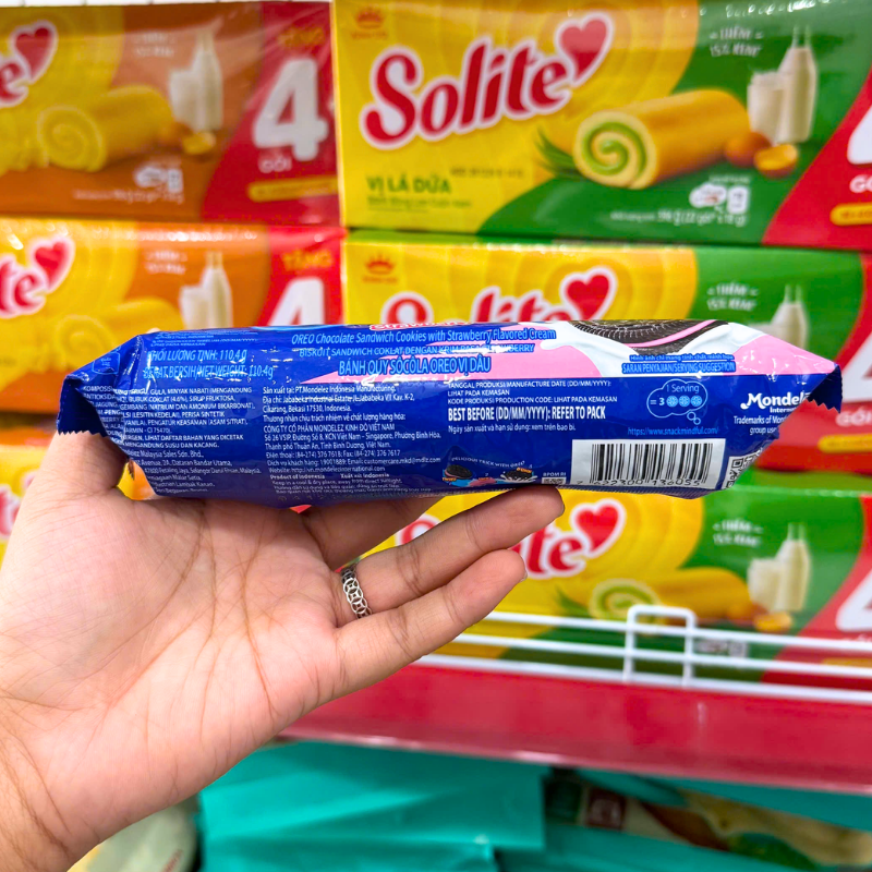 Mặt sau bao bì thể hiện khối lượng tịnh và quy cách sản phẩm