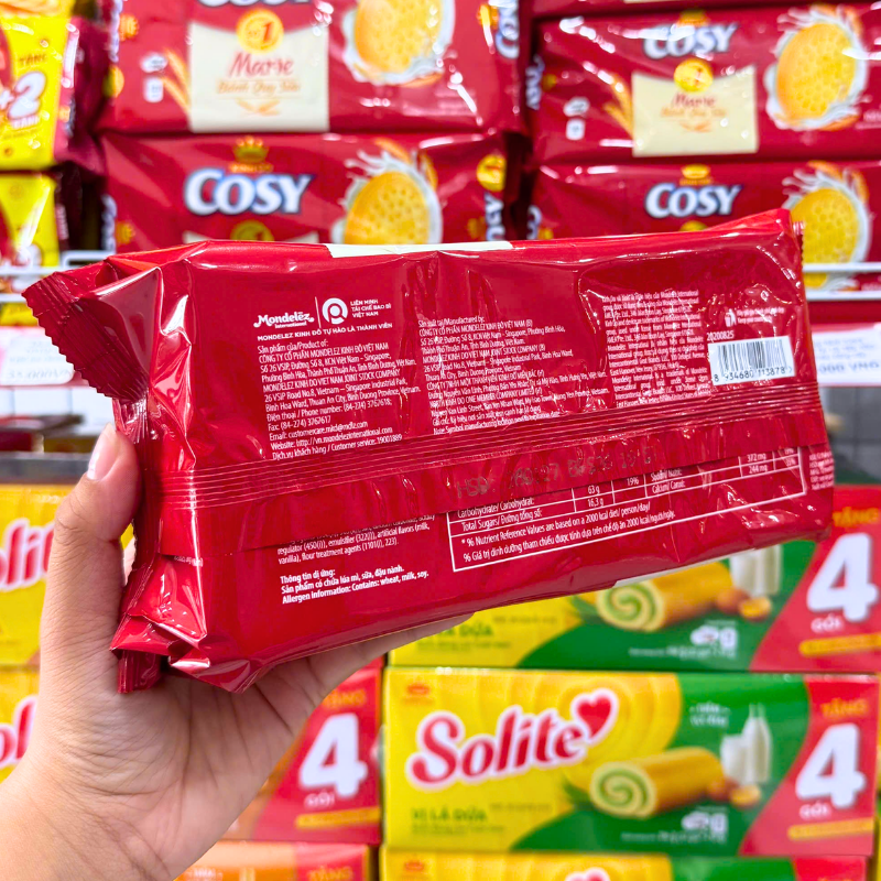 Mặt sau bao bì hiển thị thành phần và thông tin dị ứng