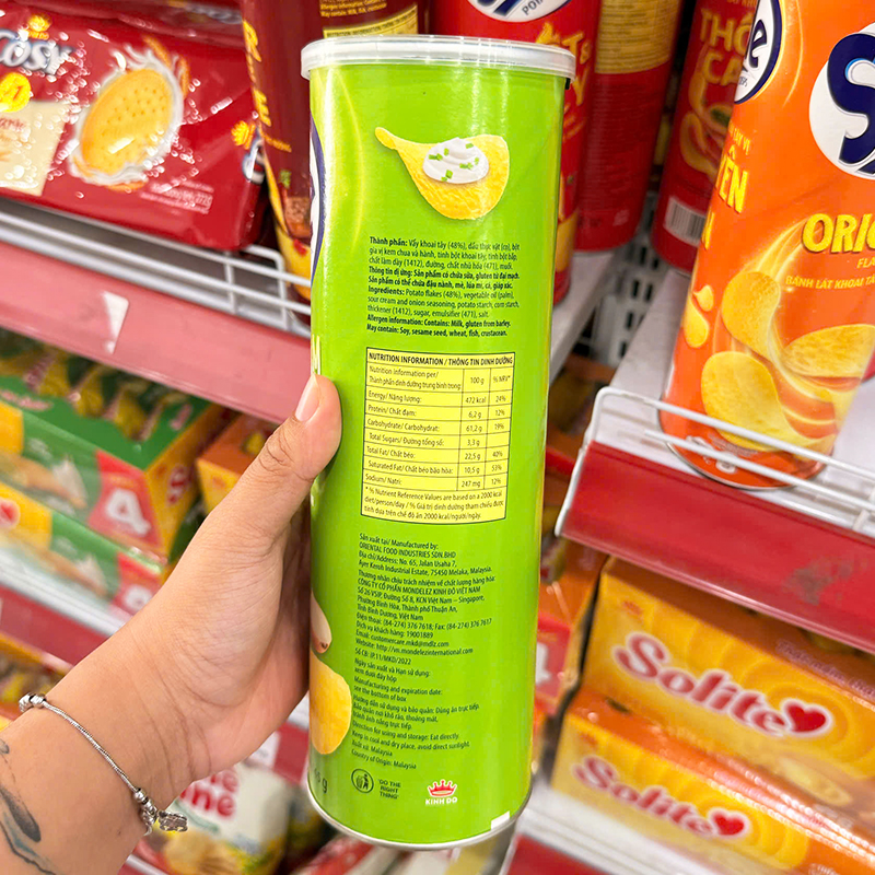Bánh Snack Khoai Tây Lát Slide Vị Kem Hành - Bánh Slide Khoai Tây Màu Xanh Lá 145Gr (Hộp To)