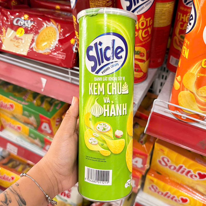 Bánh Snack Khoai Tây Lát Slide Vị Kem Hành - Bánh Slide Khoai Tây Màu Xanh Lá 145Gr (Hộp To)