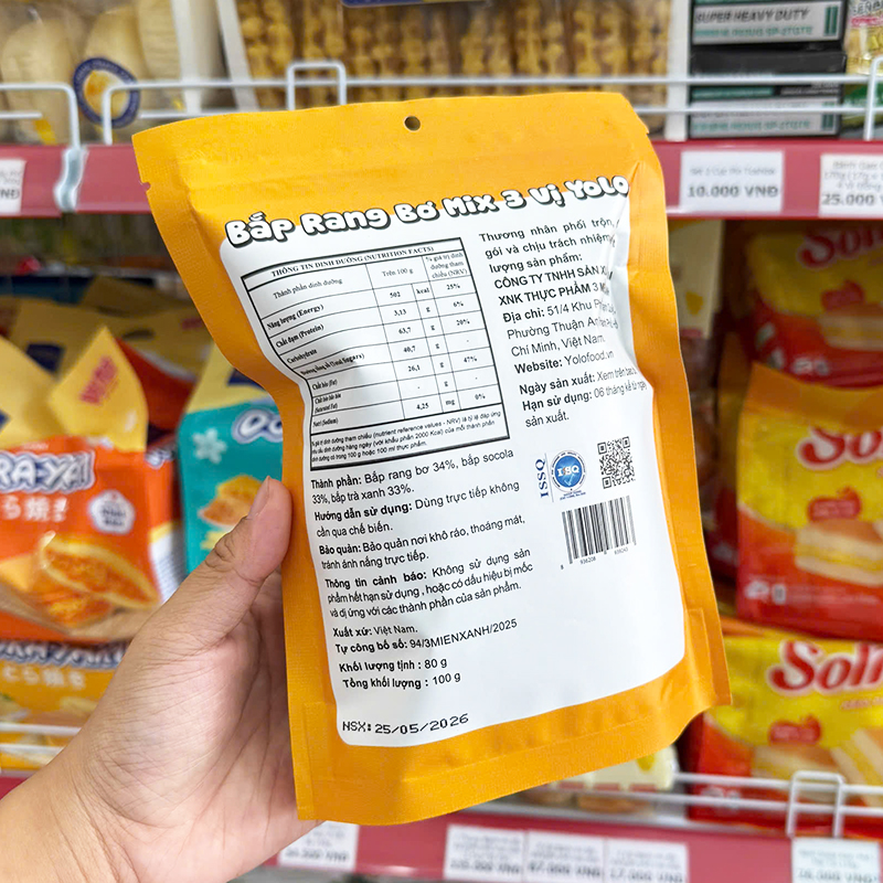 Mặt sau thể hiện thành phần, khối lượng và thông tin sản phẩm