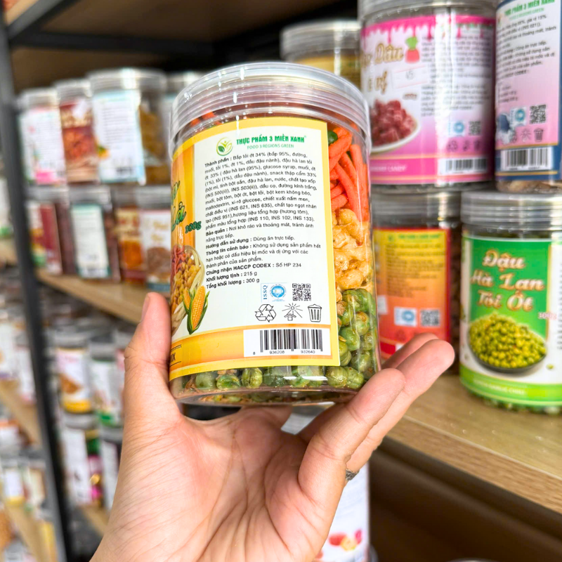 Nhãn phụ với thông tin sản phẩm ở mặt bên hộp